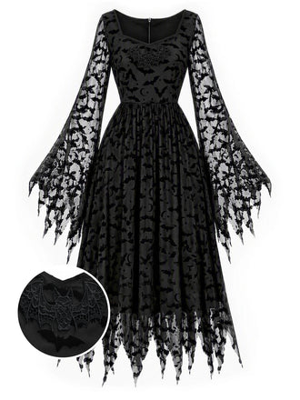 Schwarzes 70er Gothic Netz-Kleid