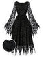 [Vorverkauf] 70er Gothic-Meshkleid mit Flügelärmeln und Mond-Fledermaus-Print