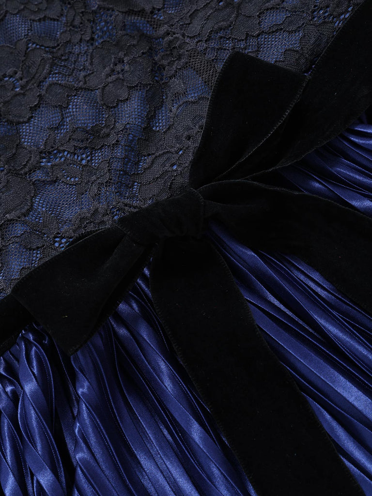 Königsblaues 50er Plisseekleid mit Spitze