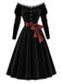 Schwarzes 50er schulterfreies Kleid mit Samt und Spitze