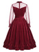 Rotes 50er Samtkleid mit Rüschen und Polka-Dot Ärmeln