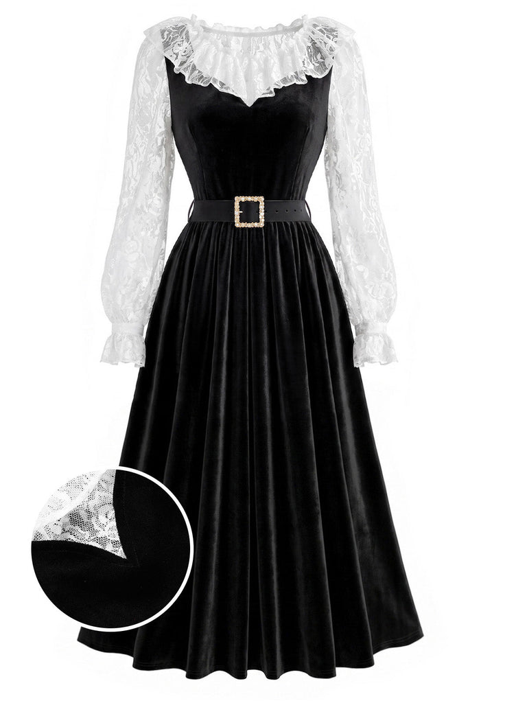 40er Set mit Spitzen-Top und Samtkleid