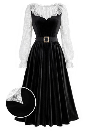 40er Set mit Spitzen-Top und Samtkleid