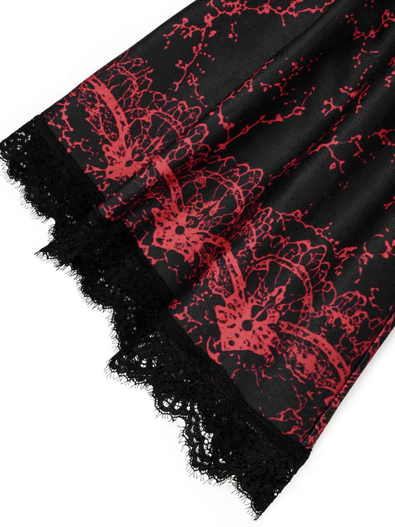60er Gothic Maxikleid mit Schloss-Fledermaus-Print