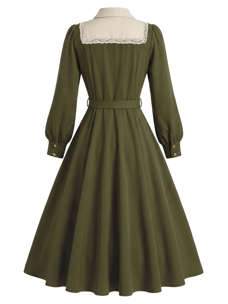 40er Kleid mit Knöpfen und Schleifengürtel