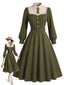 [Vorverkauf] Olivgrünes 40er Kleid mit Schleifenband und Gürtel