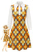 Oranges 60er Blumen-A-Linienkleid mit großem spitzem Kragen