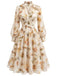 Gelbes 50er Chiffonkleid mit Blumen und Ballonärmeln