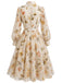 Gelbes 50er Chiffonkleid mit Blumen und Ballonärmeln