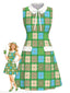 [Vorverkauf] Grünes 60er Blumenkleid mit Bubikragen und Schleife