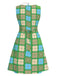 Grünes 60er Kleid mit Peter-Pan-Kragen und Blumen