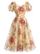 Gelbes 50er Mesh-Swingkleid mit Blumen und Puffärmeln