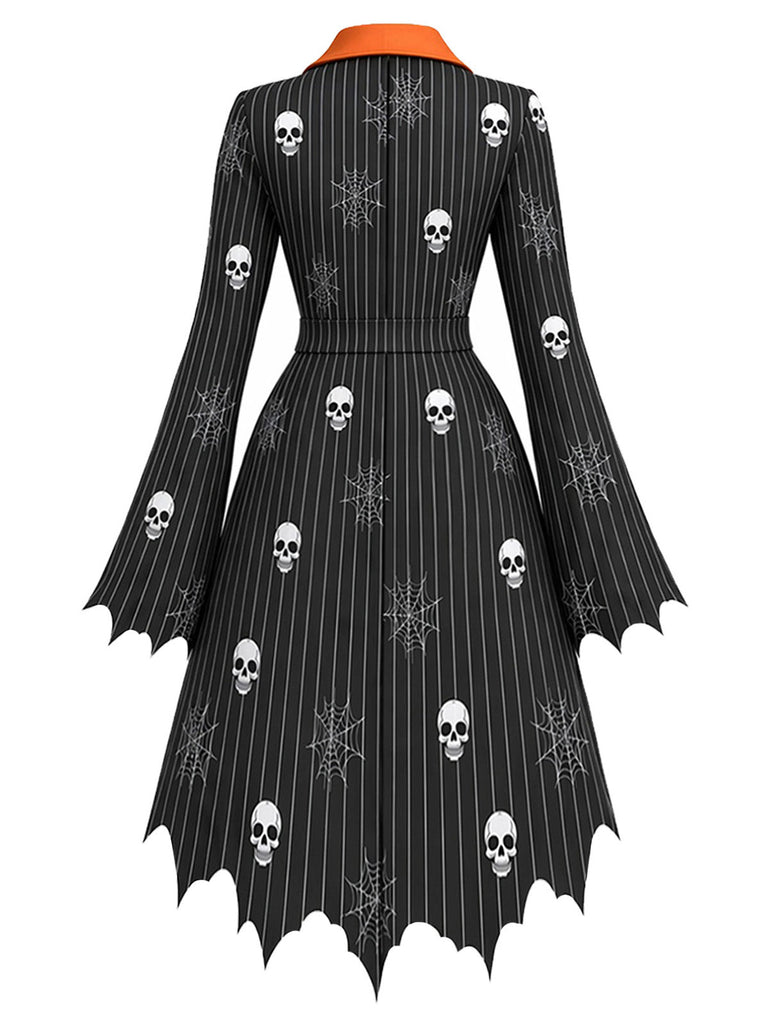 50er Kleid mit Totenkopf-Spinnennetz-Print und Fledermaussaum