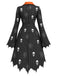 50er Kleid mit Totenkopf-Spinnennetz-Print und Fledermaussaum