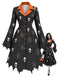 50er Kleid mit Totenkopf-Spinnennetz-Print und Fledermaussaum
