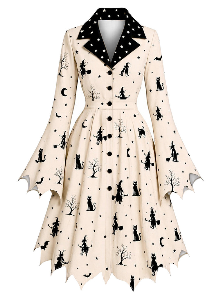 50er Halloween Kleid mit Hexen-Print und Zickzacksaum