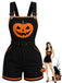 Schwarzer 60er Halloween Romper mit Kürbis und Taschen