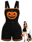 [Vorverkauf] Schwarzer 60er Halloween-Latzromper mit Kürbis und Taschen
