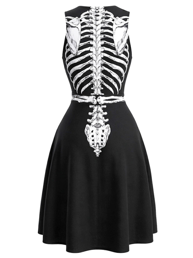40er Halloween ärmelloses Kleid mit Skelett-Print
