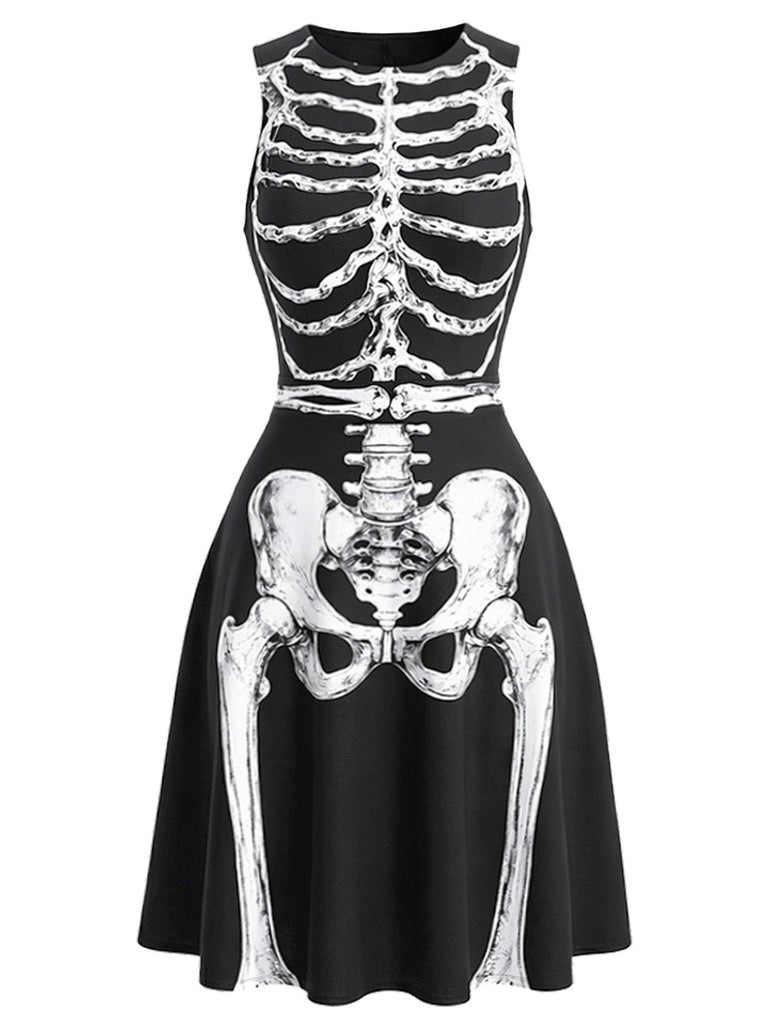 40er Halloween ärmelloses Kleid mit Skelett-Print