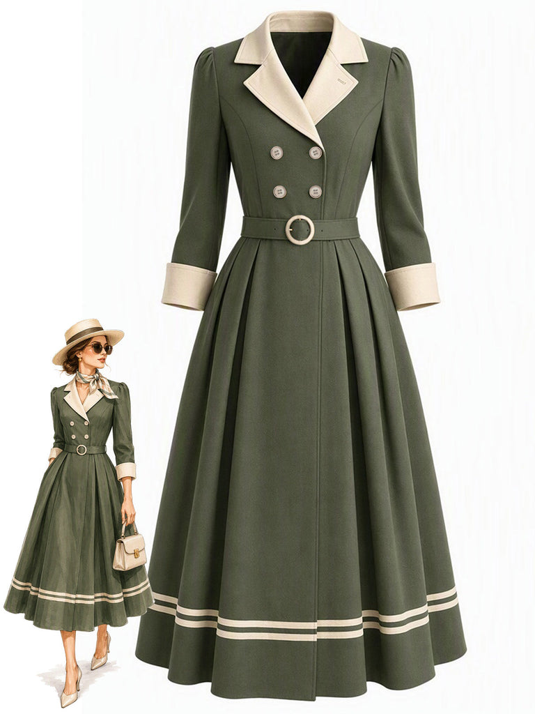 40er Trenchcoat mit Kerbrevers und Doppelknopfleiste