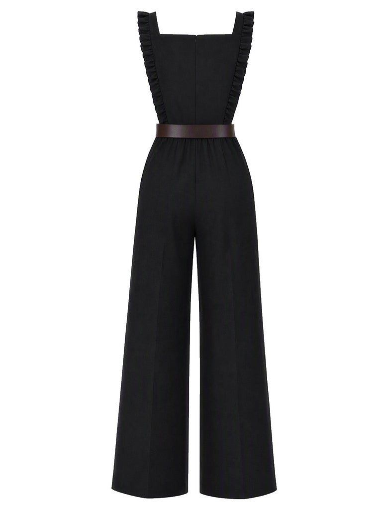 70er Set mit Rüschenträger-Jumpsuit und Schleifenbluse
