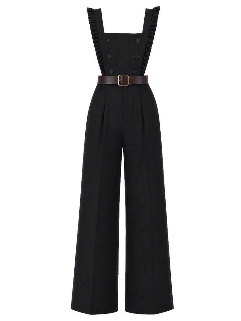 80er Jumpsuit mit Rüschenträgern und Knöpfen