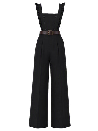 80er Jumpsuit mit Rüschenträgern und Knöpfen