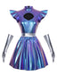 Lila 80er Metallic-Minikleid mit Cut-Out und Flügelärmeln