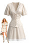 70er Satin-Set aus V-Ausschnitt-Top und Rock mit Spitzenbesatz