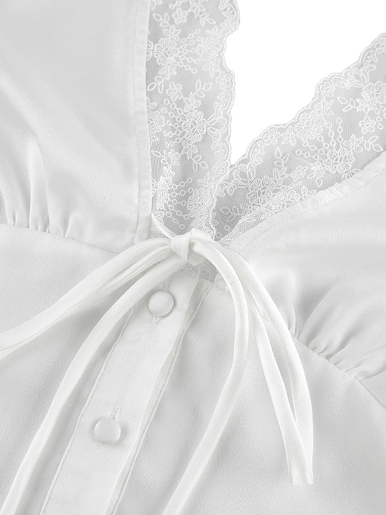 70er Satin Top & Rock Set mit Spitze