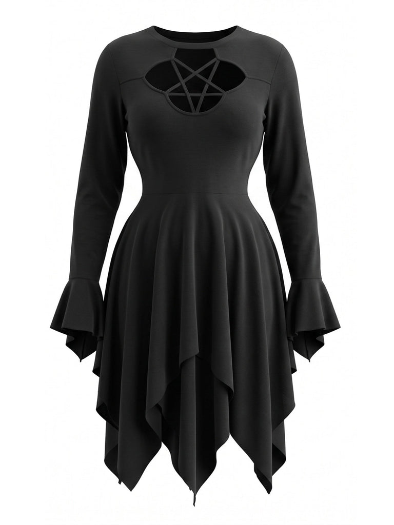 [Übergröße] Schwarzes 70er Kleid mit Cutout