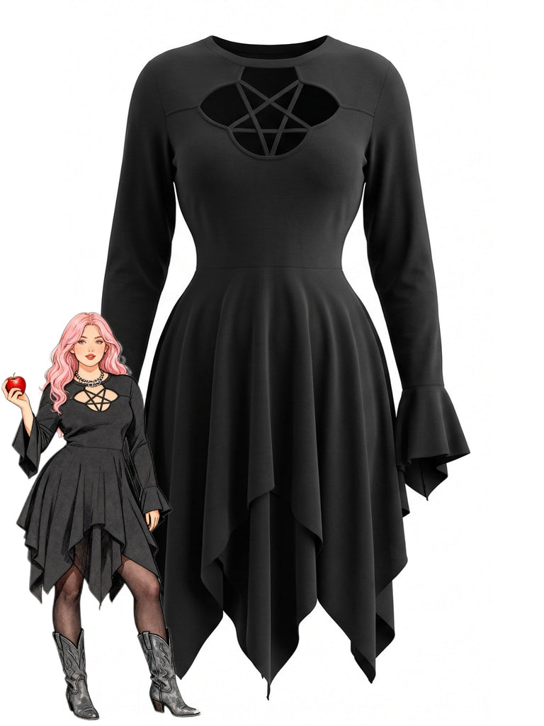 [Übergröße] Schwarzes 70er Kleid mit Cutout