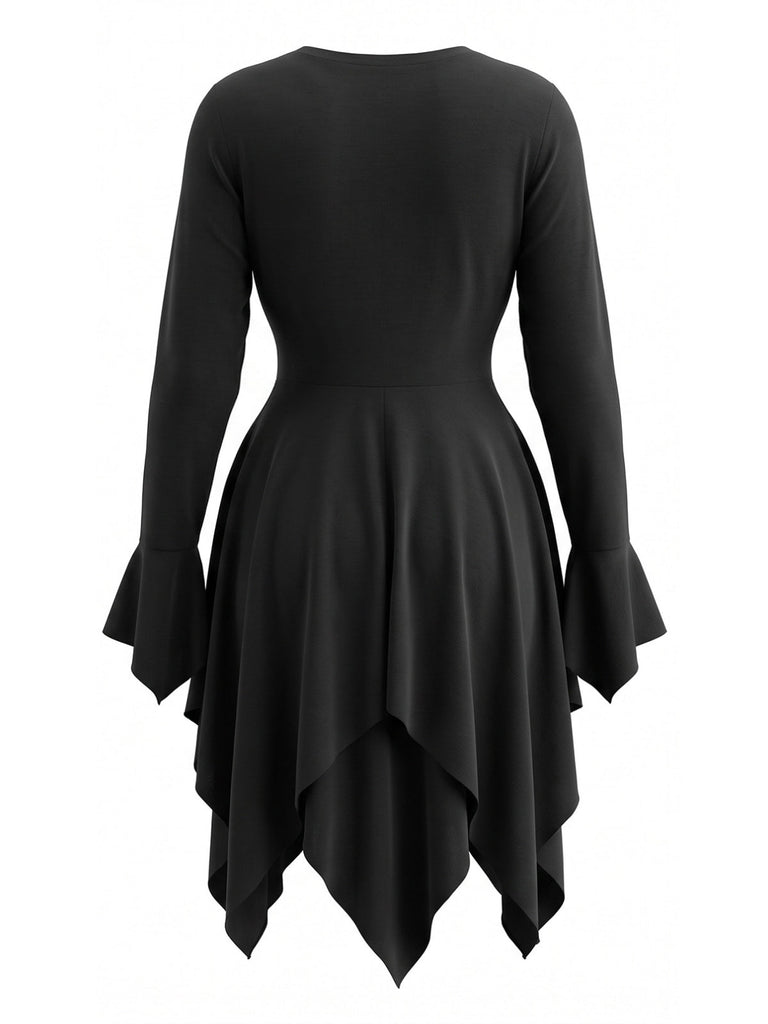 [Übergröße] Schwarzes 70er Kleid mit Cutout