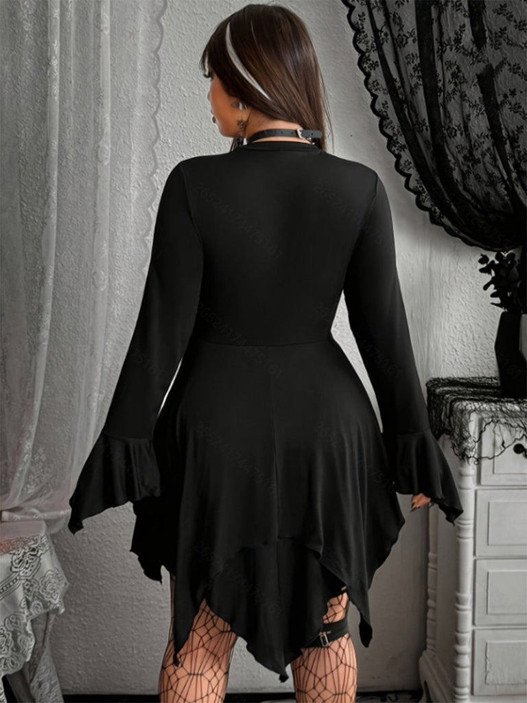 [Übergröße] Schwarzes 70er Kleid mit Cutout