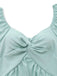 70er Kleid mit tiefem Ausschnitt, Volantärmeln und hoher Taille