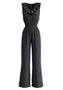 70er ärmelloser Jumpsuit mit Volant-V-Ausschnitt und weitem Bein