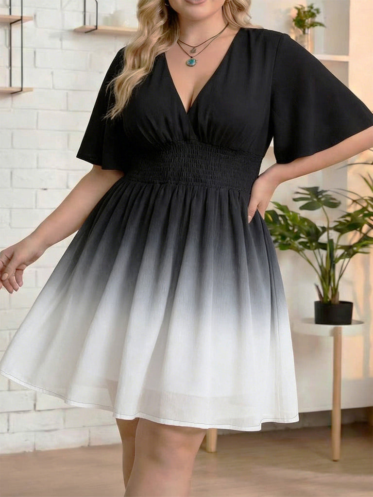 [Übergröße] 50er Chiffonkleid mit Ombre und Smok