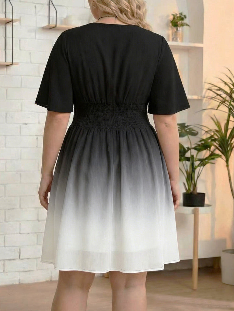 [Übergröße] 50er Chiffonkleid mit Ombre und Smok
