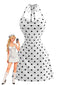 Weißes 80er Bodycon-Kleid mit Polka-Dots und Neckholder