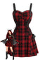 Rotes & Schwarzes 50er Halloween Kleid mit Karo und Schnürung