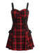 Rotes & Schwarzes 50er Halloween Kleid mit Karo und Schnürung