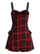 Rotes & Schwarzes 50er Halloween Kleid mit Karo und Schnürung
