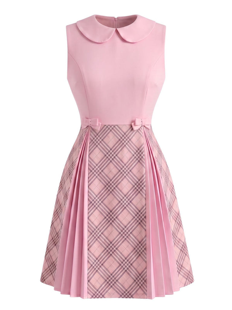 Rosa 60er Minikleid mit Peter-Pan-Kragen und Karo