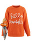 Orange 40er Strickpullover mit Buchstaben-Print und Rundhals