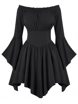 40er schulterfreies Smockkleid mit Raffung und Fledermaus