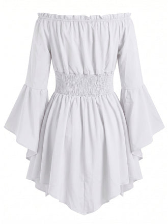 40er schulterfreies Smockkleid mit Raffung und Fledermaus