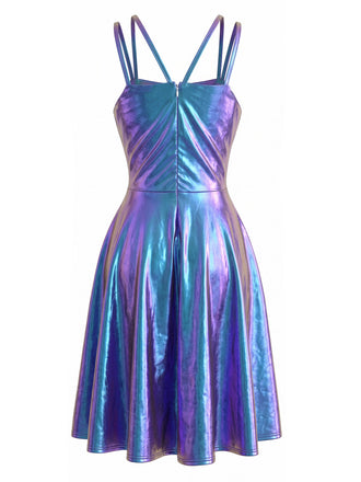 70er Metallic-Kleid mit Holografie und Doppelträgern