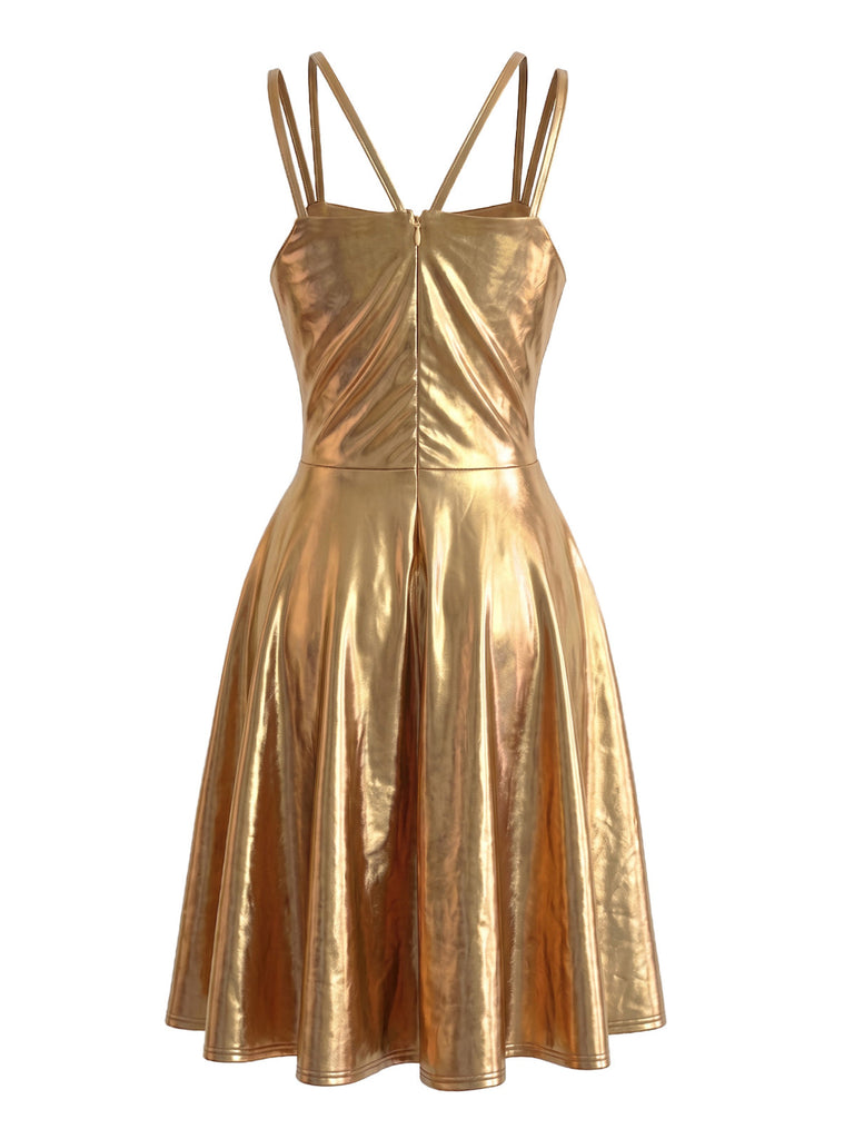 70er Metallic-Kleid mit Holografie und Doppelträgern