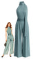 Blauer 30er Neckholder-Jumpsuit mit Plissee und offenem Rücken